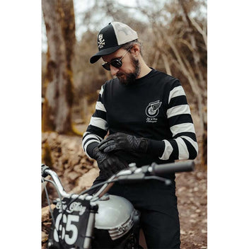Gants moto cuir et denim homologués Age of Glory Shifter noir.