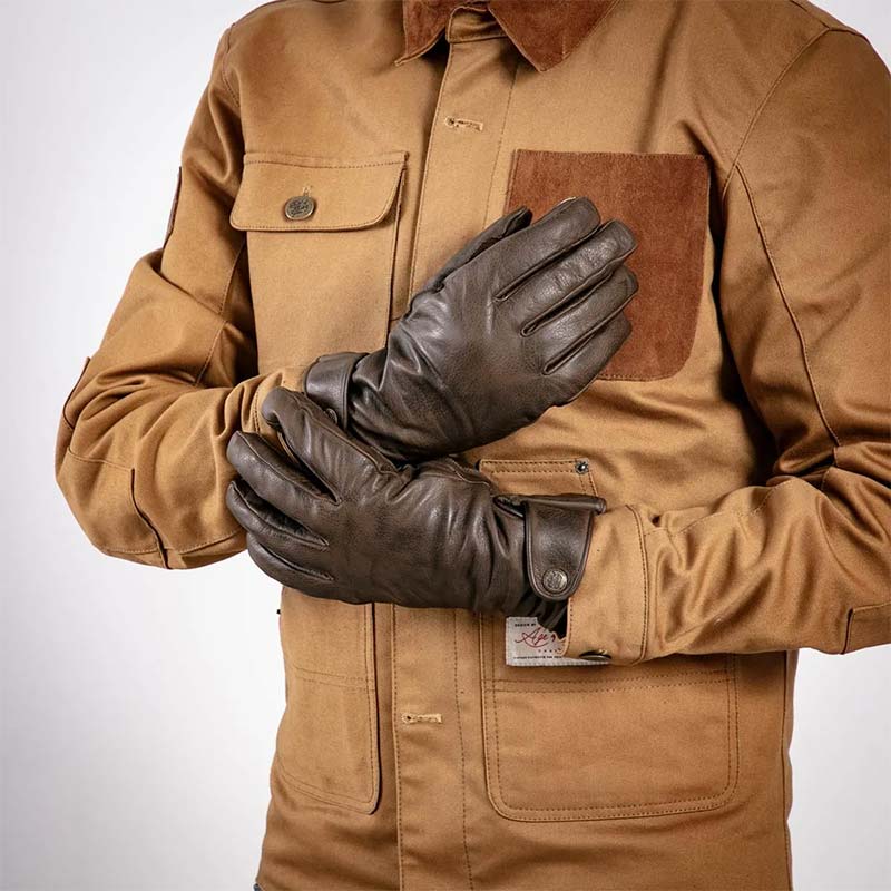 Gants moto hiver homme Age of Glory Carpenter marron.