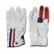 Gants moto en cuir homologues Miles blanc bleu rouge Age of Glory. Blackpines.fr