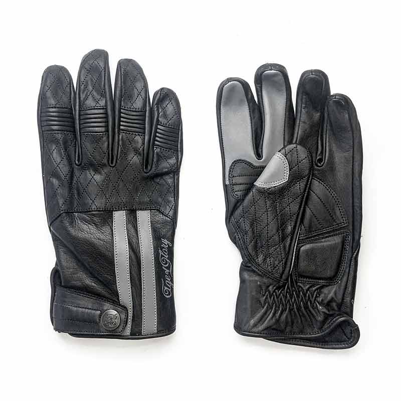 Gants moto en cuir homologues Miles noir et gris Age of Glory. Blackpines.fr