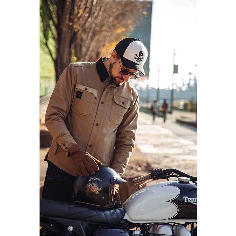 Sur-chemise moto beige RUNAWAY RIDING SHIRT CE AA | Age of Glory