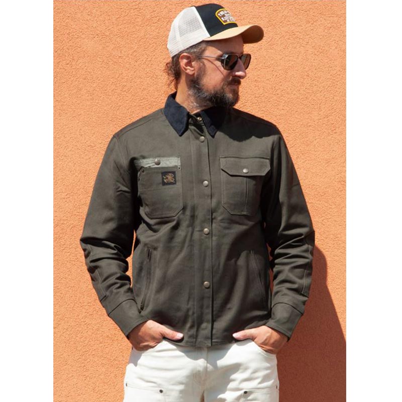 Sur-chemise moto Age of Glory Runaway Riding Shirt Dark Olive.