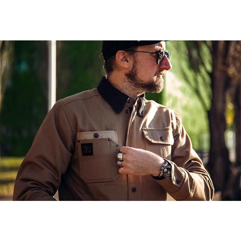 Sur-chemise moto beige RUNAWAY RIDING SHIRT CE AA | Age of Glory