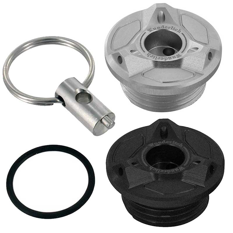 Bouchon huile securite Wunderlich argent ou noir pour moto BMW. Blackpines.fr