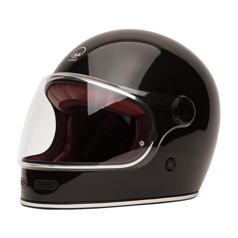 Casque moto integral Full Moon 2 noir avec interieur rouge Marko Helmets. Blackpines.fr