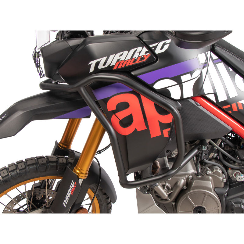 Crash bar noir de réservoir Hepco & Becker pour Aprilia Tuareg 660 Rally.