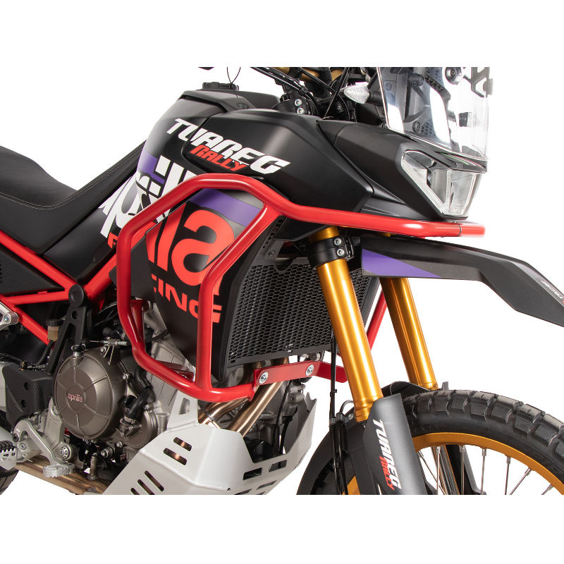 Crash bar rouge de réservoir Hepco & Becker pour Aprilia Tuareg 660 Rally.