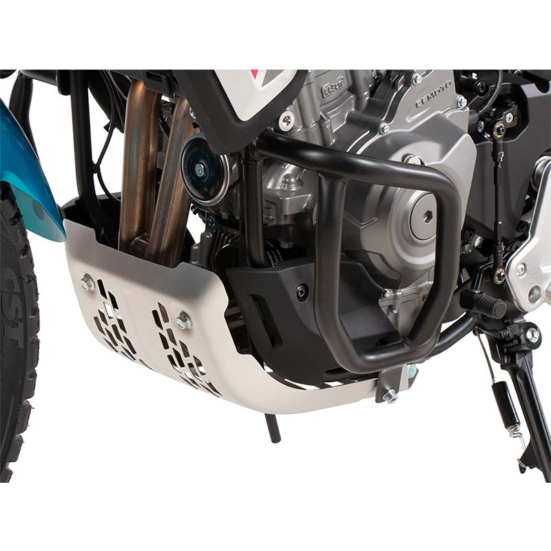 Barres de protection moteur noires Hepco & Becker pour CFMOTO 450MT. Blackpines.fr