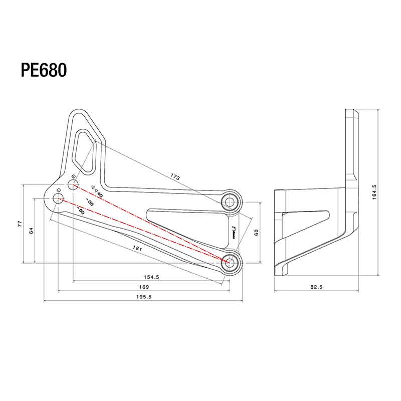 Dimensions kit support repose-pieds moto passager pe680B Rizoma. Blackpines.fr