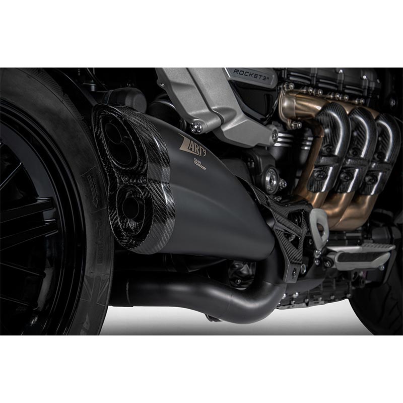 Échappement double sortie noir Zard pour Triumph Rocket 3 2020-2023.