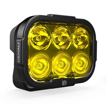 Feu additionnel moto LED jaune Denali DL6. Blackpines.fr
