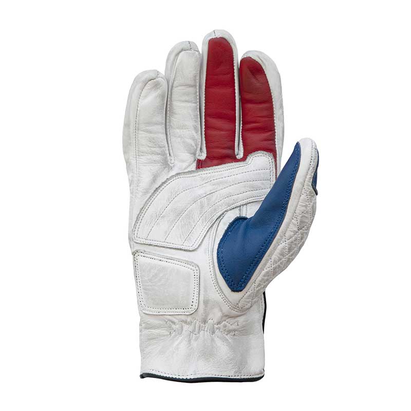 Gants moto en cuir homologues Miles blanc bleu rouge Age of Glory. Blackpines.fr