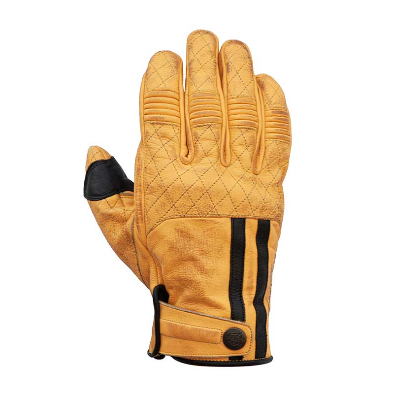 Gants moto en cuir homologues Miles jaune et noir Age of Glory. Blackpines.fr
