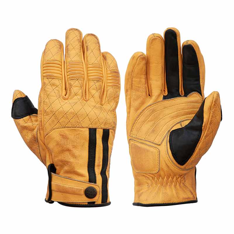 Gants moto en cuir homologues Miles jaune et noir Age of Glory. Blackpines.fr
