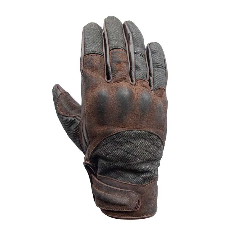 Gant moto cuir et denim homologués Age of Glory Shifter marron.
