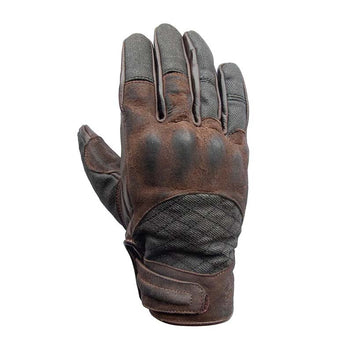 Gant moto cuir et denim homologués Age of Glory Shifter marron.