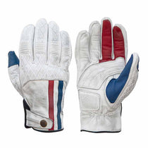 Gants moto en cuir homologues Miles blanc bleu rouge Age of Glory. Blackpines.fr