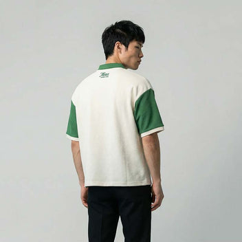 Polo oversize coton nid d'abeille ZARD Morex Custom, écru et vert.