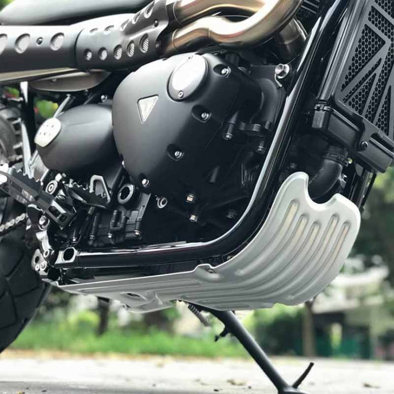 Sabot moteur Defender alu Motone Customs pour Triumph. Blackpines.fr