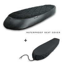 Selle plate Classique noire diamant Bonvent Motorbikes avec housse impermeable. Blackpines.fr