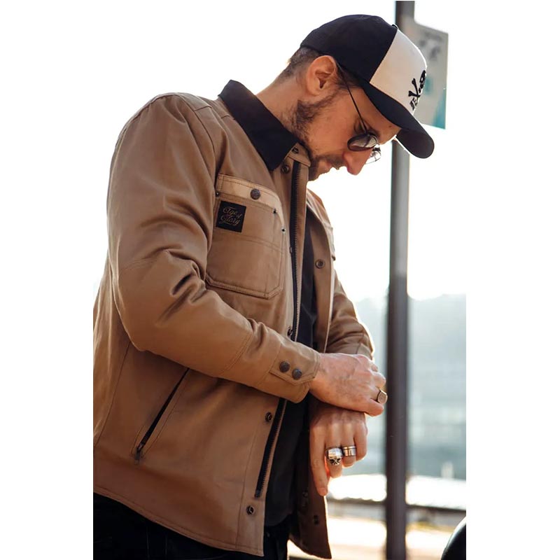 Sur-chemise moto beige RUNAWAY RIDING SHIRT CE AA | Age of Glory