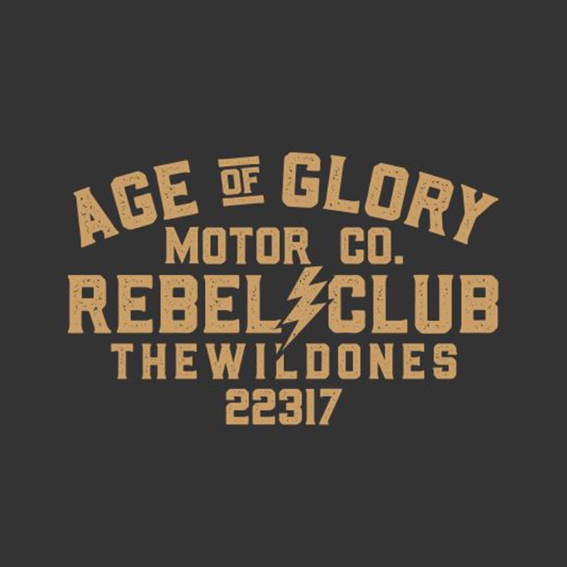 Sérigraphie du Tee shirt moto manches courtes washed black : The Wild Ones Age Of Glory.