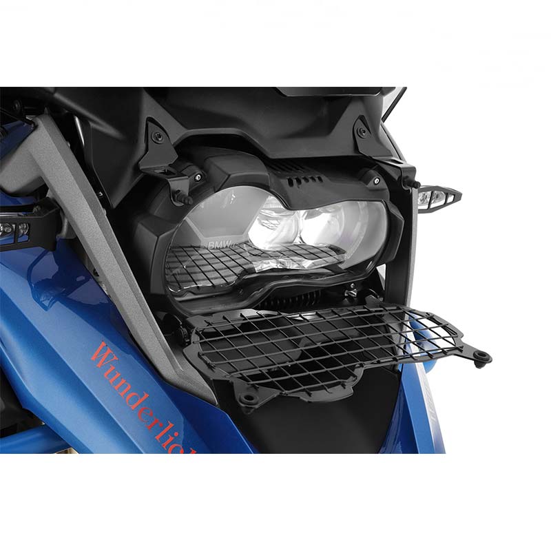 Grille de protection rabattable pour phare moto BMW r1250gs et r1200gs. Blackpines.fr