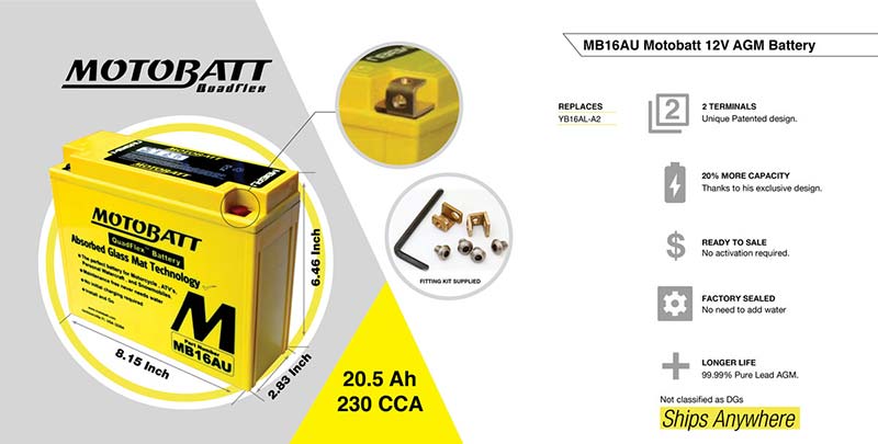 Batterie AGM Technology Motobatt 12 V MB16U. Blackpines.fr
