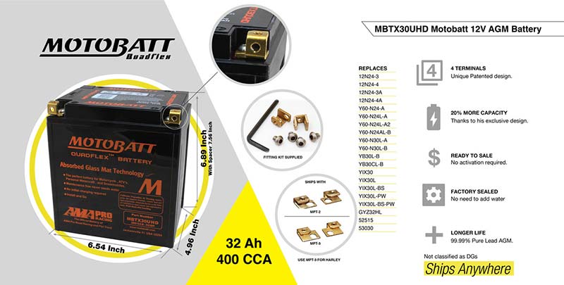 Batterie Motobatt AGM 12V 32Ah MBTX30UHD. Blackpines.fr