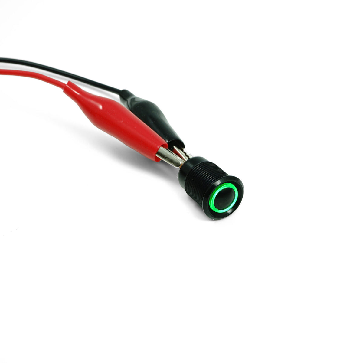Bouton poussoir moto LED verte de 12 mm Rebelmoto. Blackpines.fr
