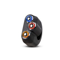 Commodo noir 3 boutons polis avec LED bleue rouge et jaune marque Rebelmoto. Blackpines.fr