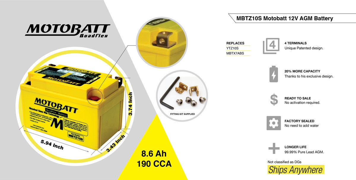 Batterie Motobatt AGM 12 V MBTZ10S. Blackpines.fr