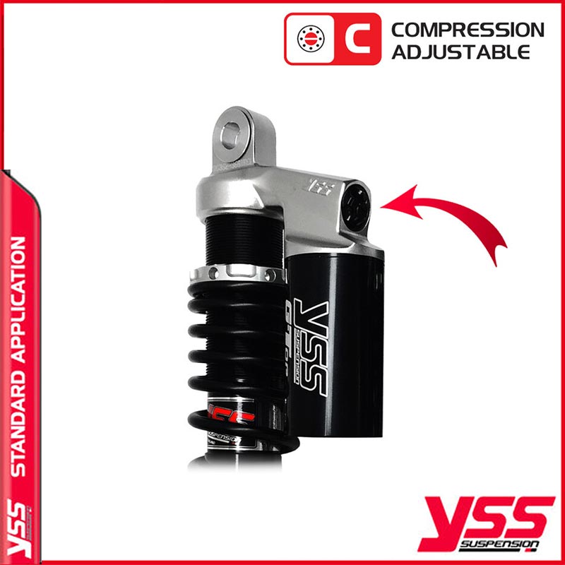 Amortisseurs moto YSS RG362-320TRCL-12-888 pour Triumph Bonneville 800 America. Blackpines.fr