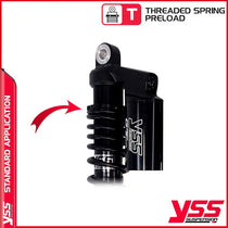 Amortisseurs moto YSS RG362 350TRCJ 52B pour Triumph 900 T100. Blackpines.fr
