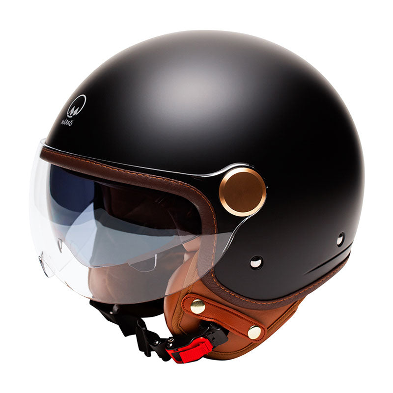 Casque demi jet Marko Grasse Noir Mat marron. Blackpines.fr
