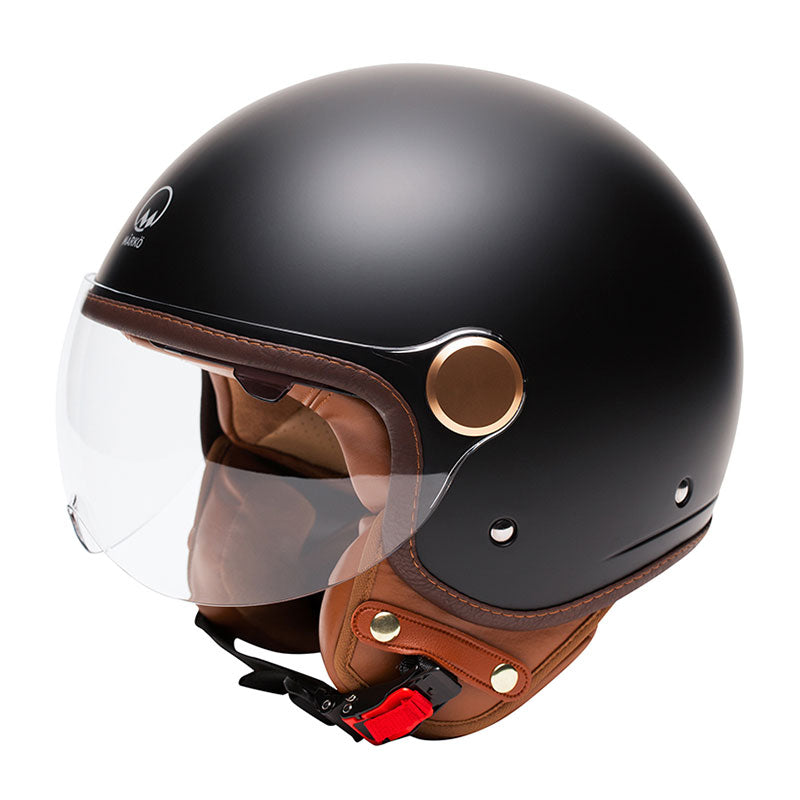 Casque demi jet Marko Grasse Noir Mat marron. Blackpines.fr