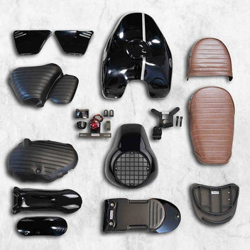 Kit noir scrambler vintage rallye Bonvent Motorbikes pour Interceptor. Blackpines.fr
