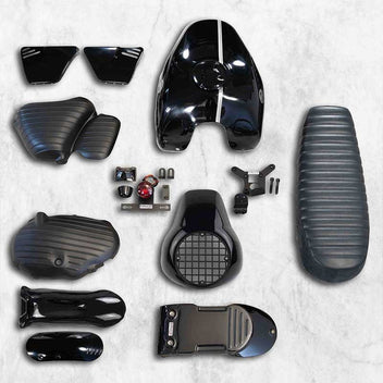 Kit noir scrambler vintage rallye Bonvent Motorbikes pour Interceptor. Blackpines.fr