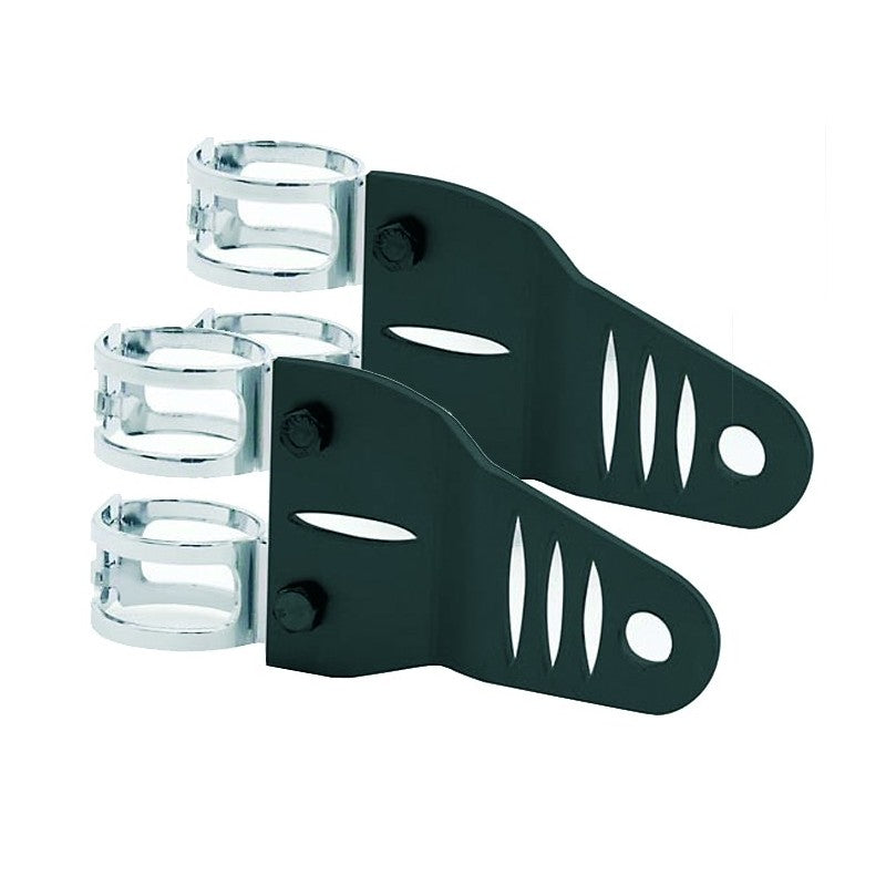 Paire de pattes de phare noires BRAZOLINE avec colliers diametre 31 mm a 58 mm. Blackpines.fr