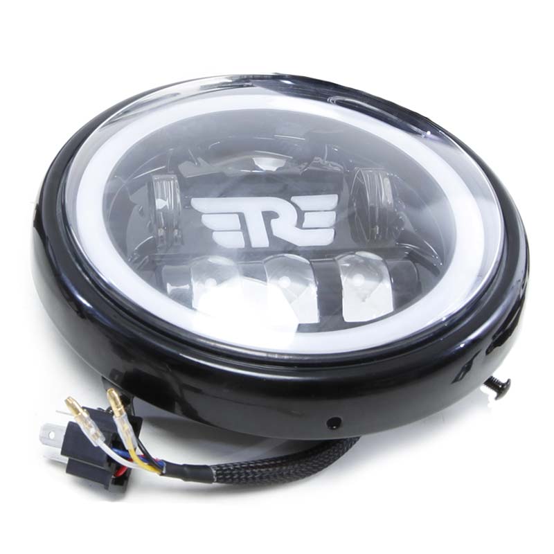 Kit scrambler phare full led Hedgehog Royal Enfield Interceptor ligne haute. Blackpines.fr
